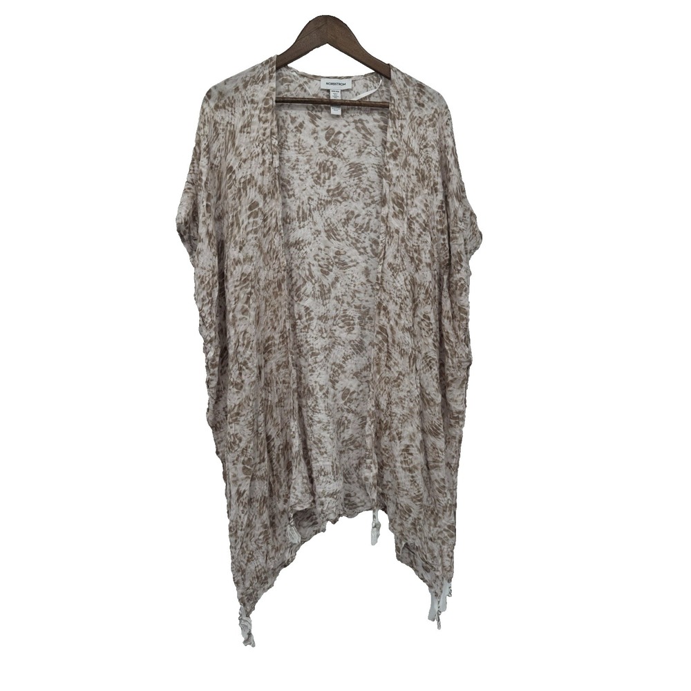 Nordstrom Kimono Cardigan One Size beige tan White tie dye beachy sheer boho